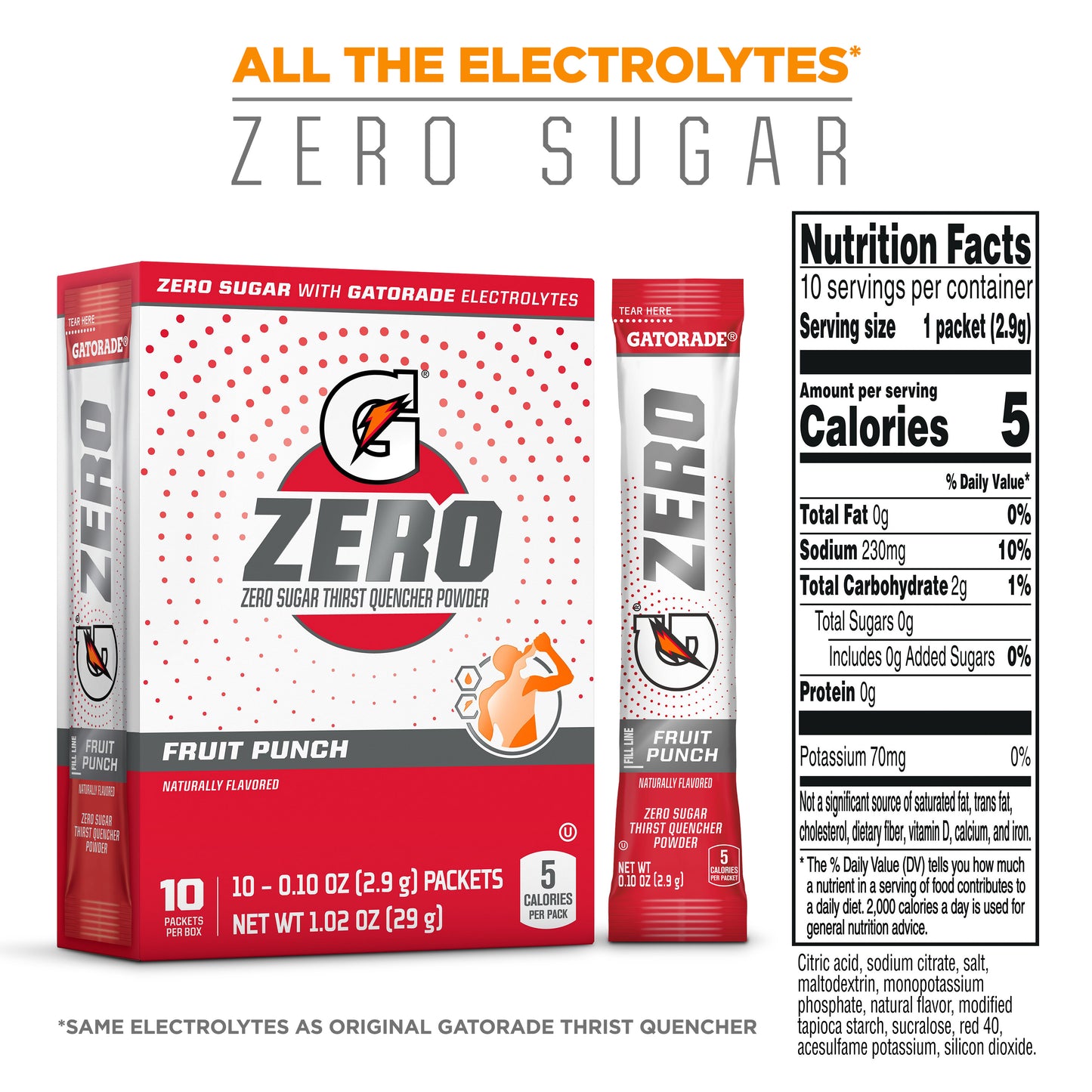 Gatorade G Zero Powder Fruit Punch 10 Count-CS